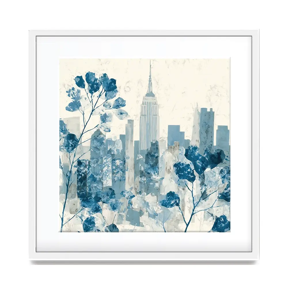 Manhattan Skyline With Blossoms Square Framed Art Print Manhattan Skyline With Blossoms Square Framed Art Print wall art product Chromatic Storm Studio