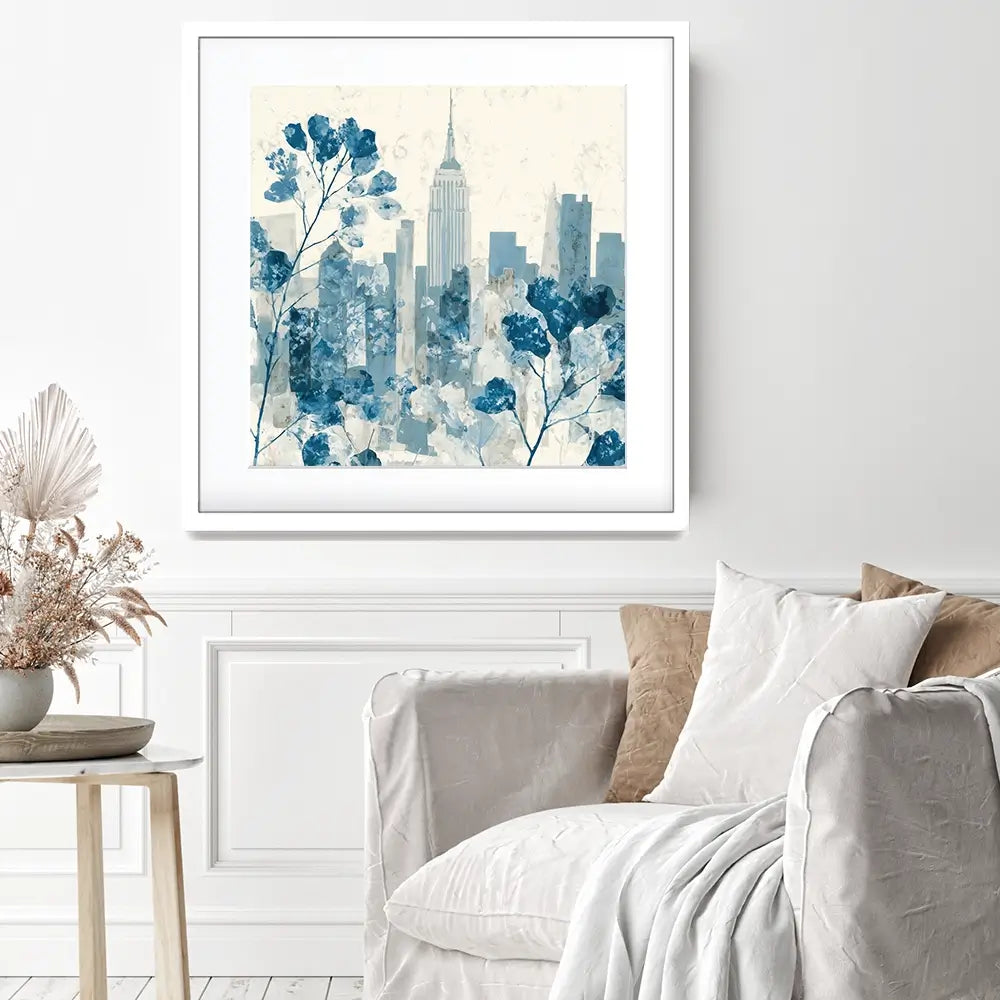 Manhattan Skyline With Blossoms Square Framed Art Print Manhattan Skyline With Blossoms Square Framed Art Print wall art product Chromatic Storm Studio