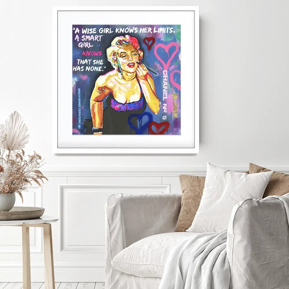 Marilyn Monroe A Wise Girl Knows Square Framed Art Print Marilyn Monroe A Wise Girl Knows Square Framed Art Print wall art product Juliet Stockton