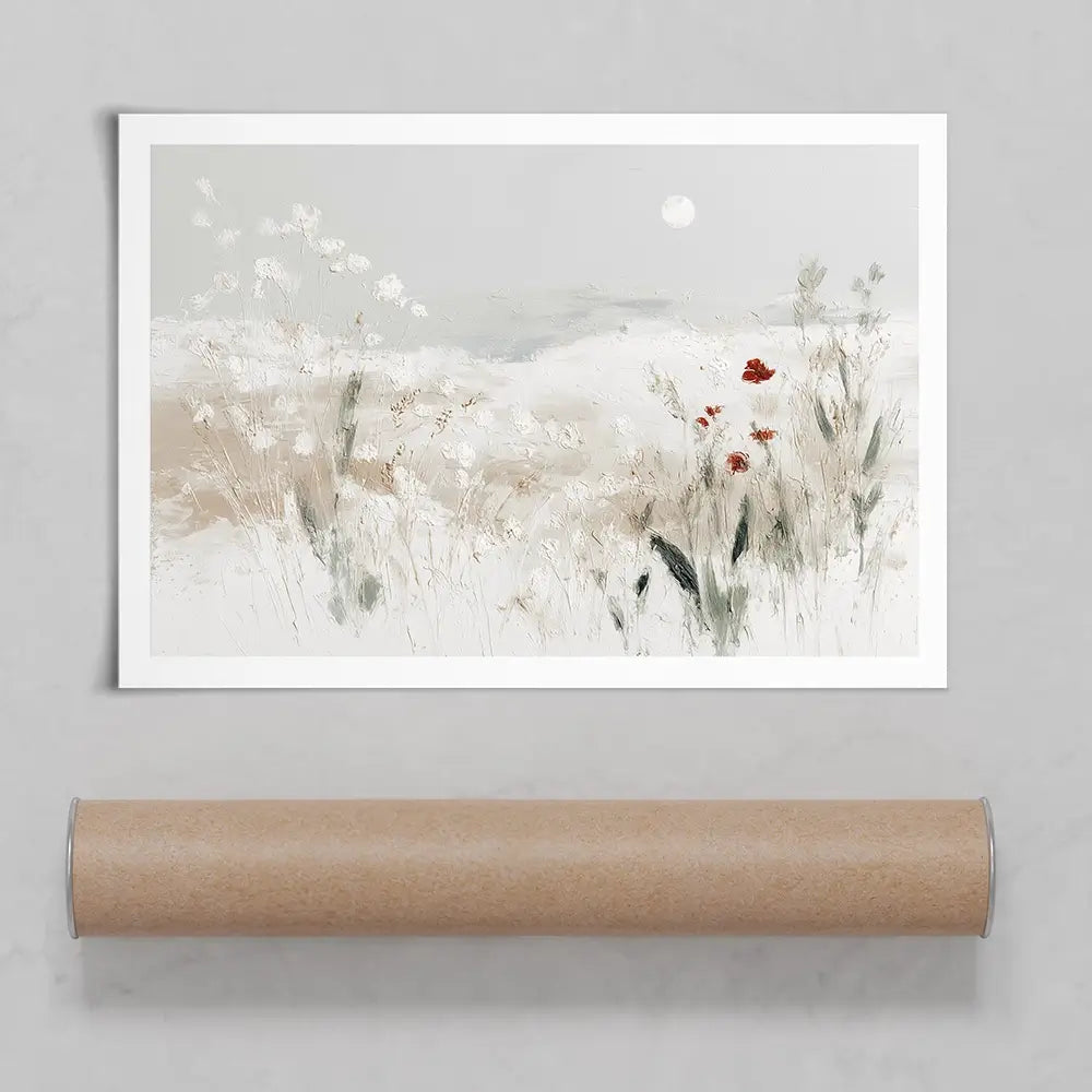 Meadow With Pale Moon Art Print Meadow With Pale Moon Art Print wall art product Chromatic Storm Studio