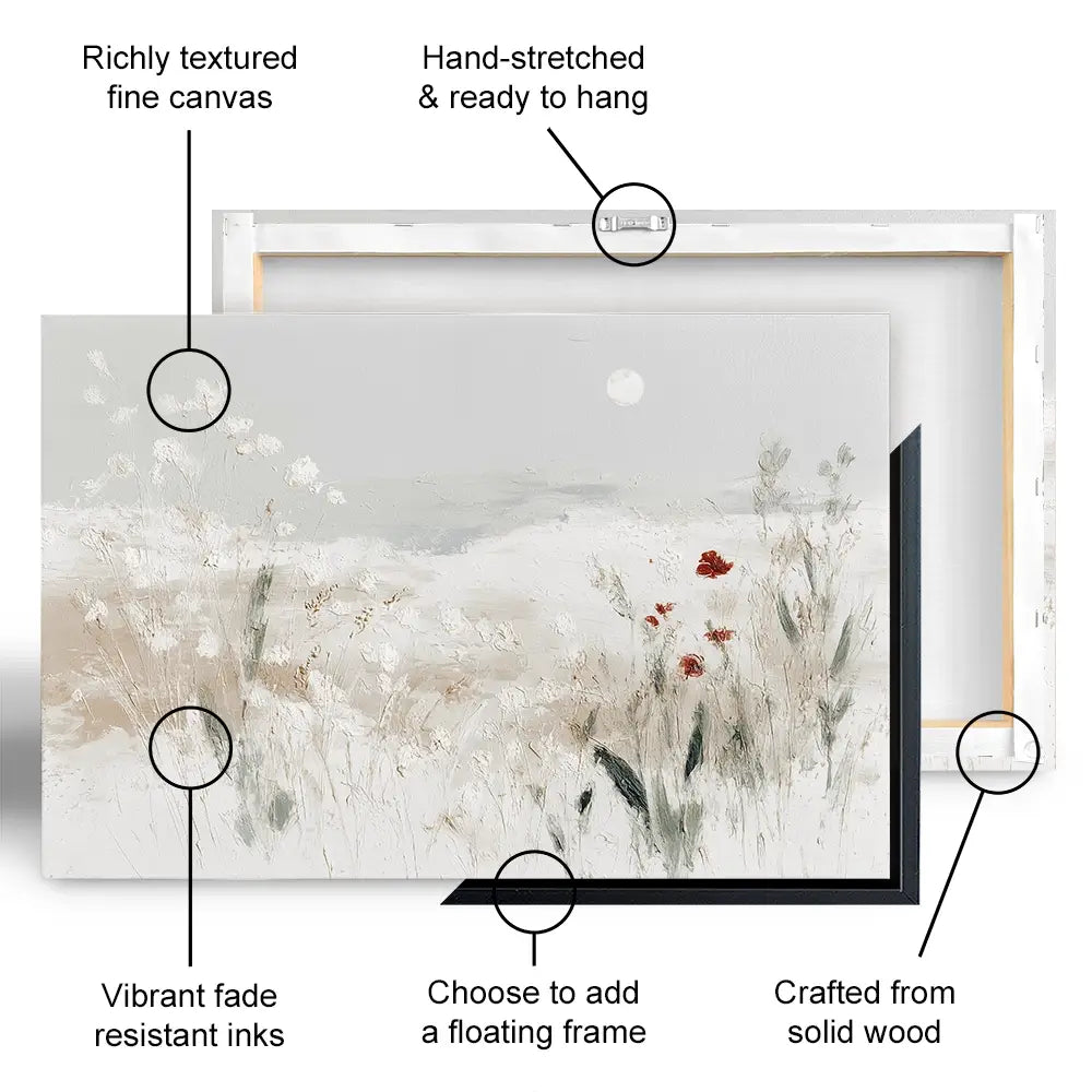 Meadow With Pale Moon Canvas Print Meadow With Pale Moon Canvas Print wall art product Chromatic Storm Studio