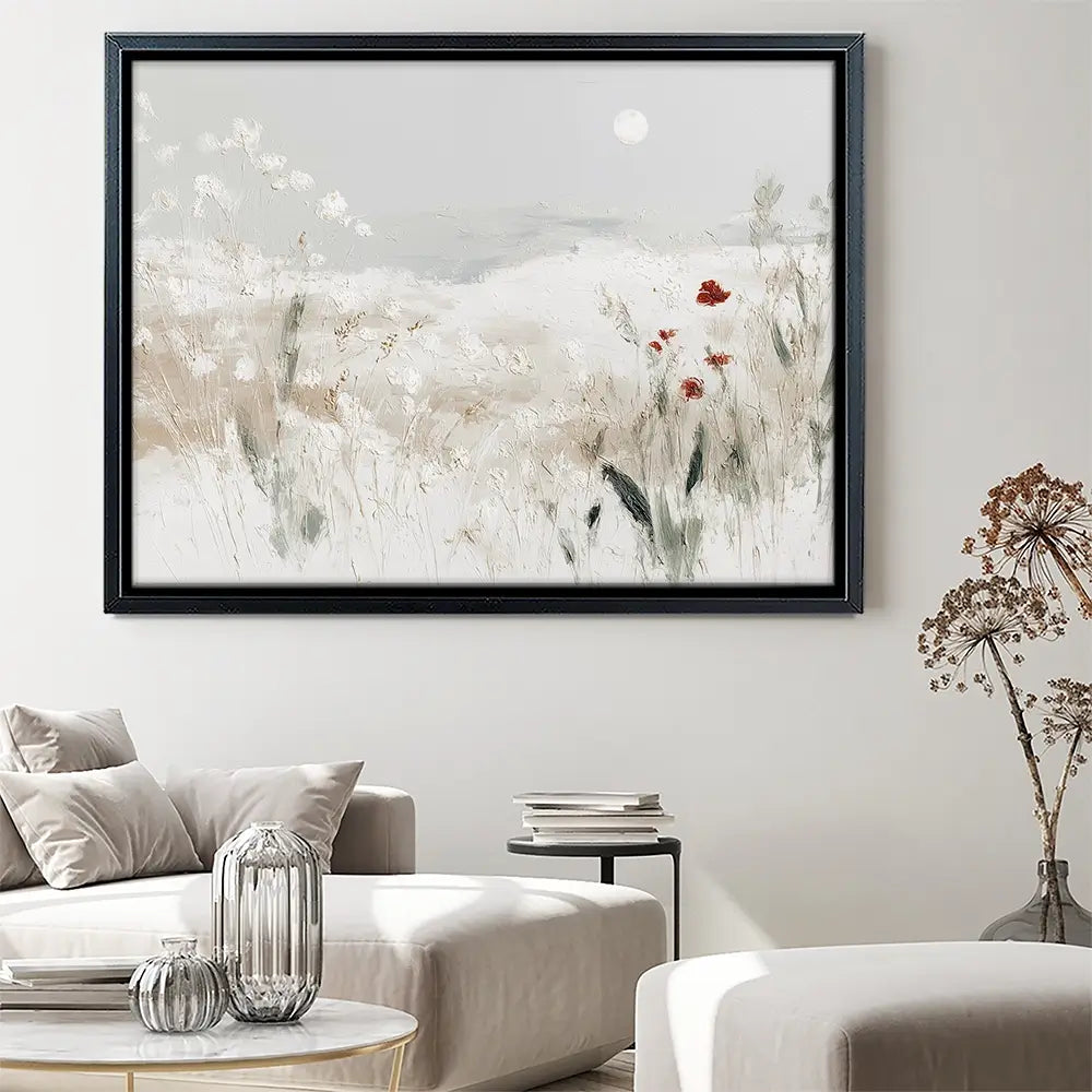 Meadow With Pale Moon Canvas Print Meadow With Pale Moon Canvas Print wall art product Chromatic Storm Studio