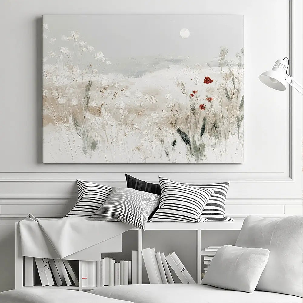 Meadow With Pale Moon Canvas Print Meadow With Pale Moon Canvas Print wall art product Chromatic Storm Studio