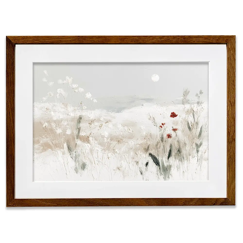 Meadow With Pale Moon Framed Art Print Meadow With Pale Moon Framed Art Print wall art product Chromatic Storm Studio