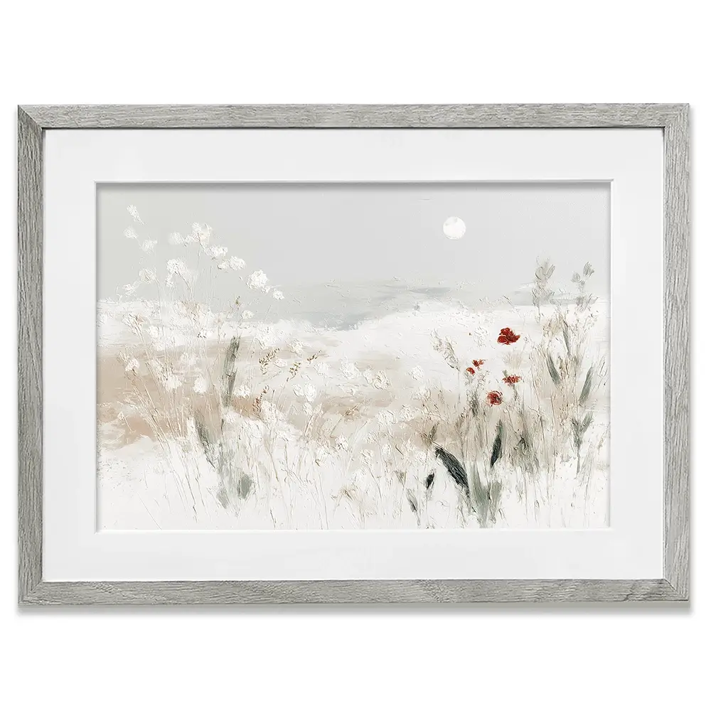 Meadow With Pale Moon Framed Art Print Meadow With Pale Moon Framed Art Print wall art product Chromatic Storm Studio