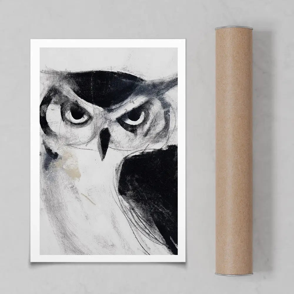 Midnight Owl Gaze Art Print Midnight Owl Gaze Art Print wall art product Chromatic Storm Studio
