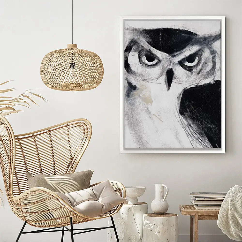 Midnight Owl Gaze Canvas Print Midnight Owl Gaze Canvas Print wall art product Chromatic Storm Studio