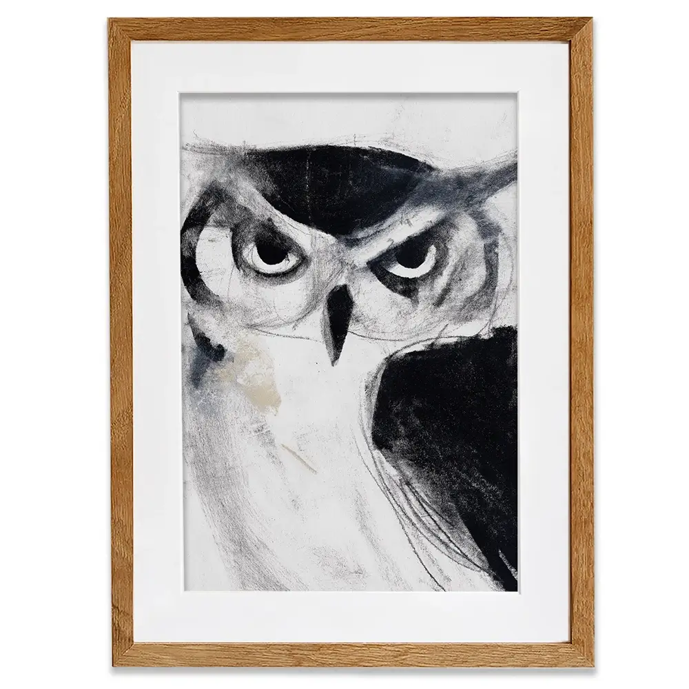 Midnight Owl Gaze Framed Art Print Midnight Owl Gaze Framed Art Print wall art product Chromatic Storm Studio
