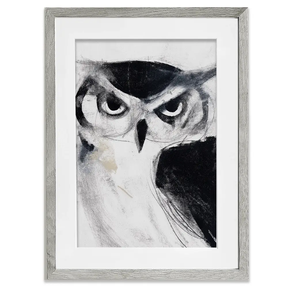 Midnight Owl Gaze Framed Art Print Midnight Owl Gaze Framed Art Print wall art product Chromatic Storm Studio