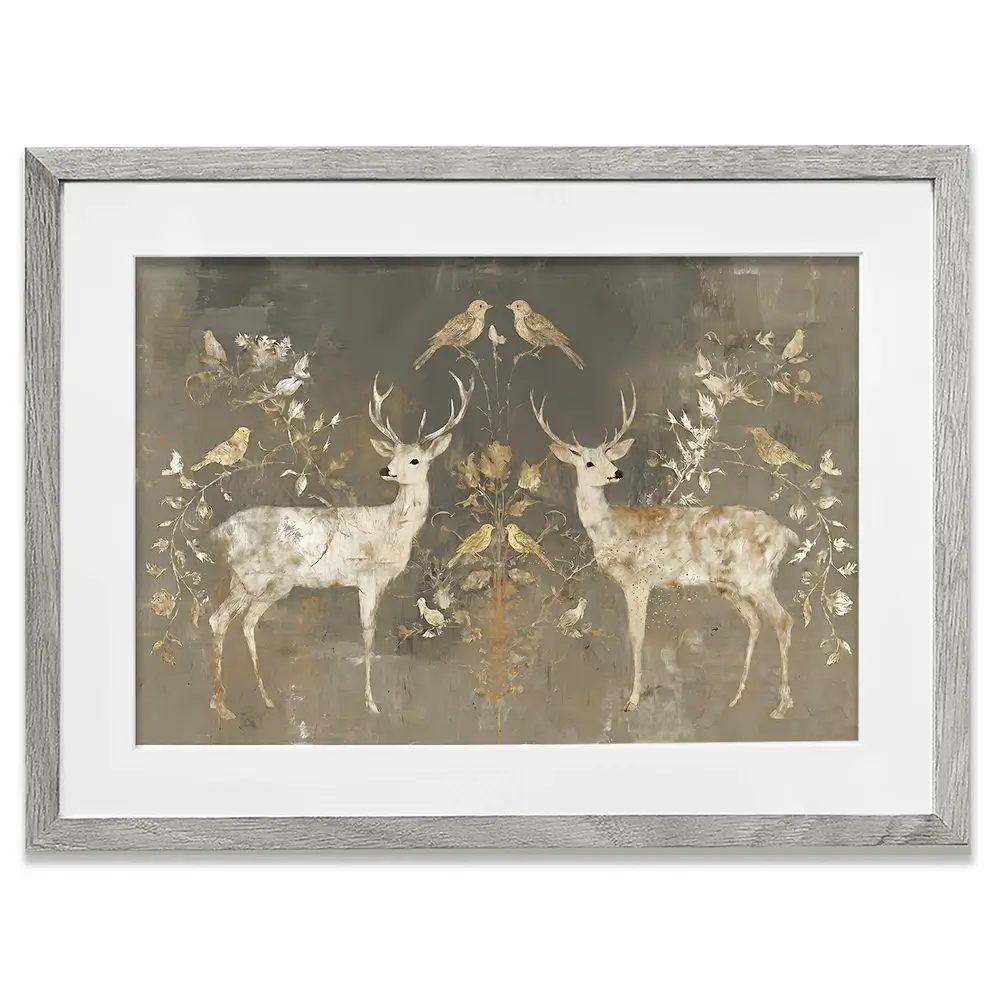 Mirrored Fawn Pair Framed Art Print Mirrored Fawn Pair Framed Art Print wall art product Chromatic Storm Studio