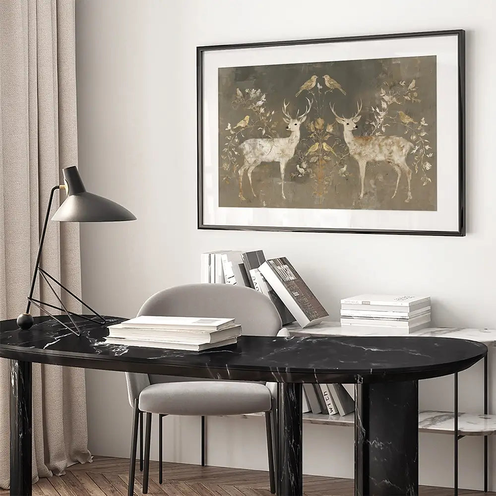 Mirrored Fawn Pair Framed Art Print Mirrored Fawn Pair Framed Art Print wall art product Chromatic Storm Studio