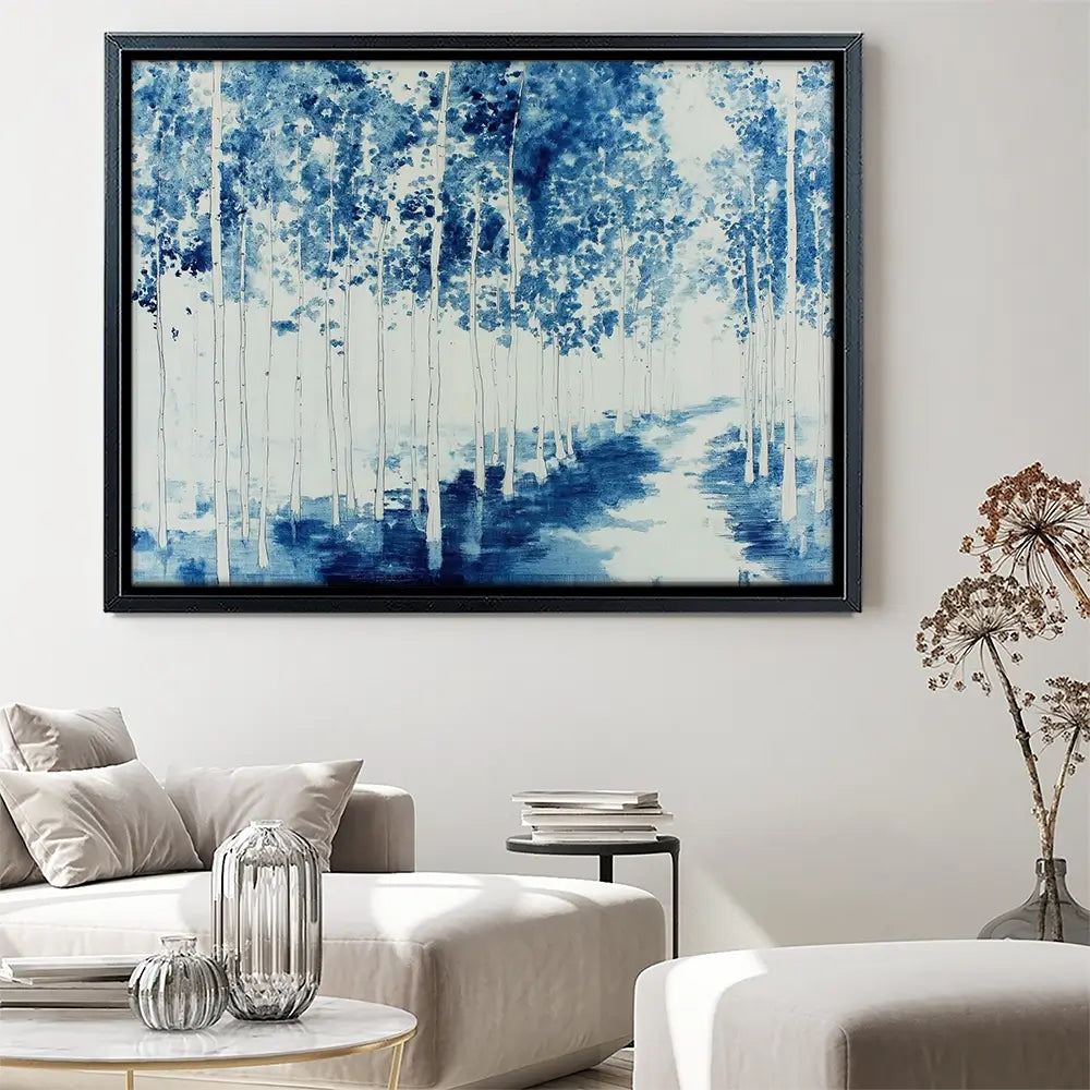 Misty Birch Forest Path Canvas Print Misty Birch Forest Path Canvas Print wall art product Chromatic Storm Studio