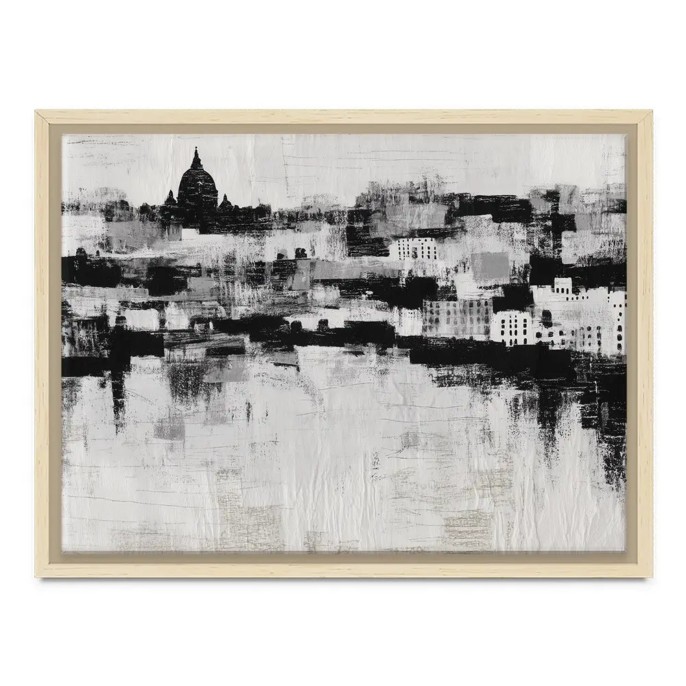 Misty Canal Skyline Canvas Print Misty Canal Skyline Canvas Print wall art product Chromatic Storm Studio