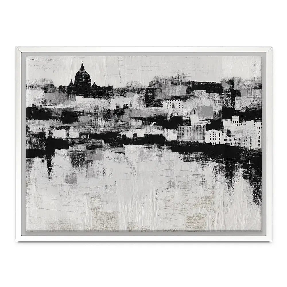 Misty Canal Skyline Canvas Print Misty Canal Skyline Canvas Print wall art product Chromatic Storm Studio