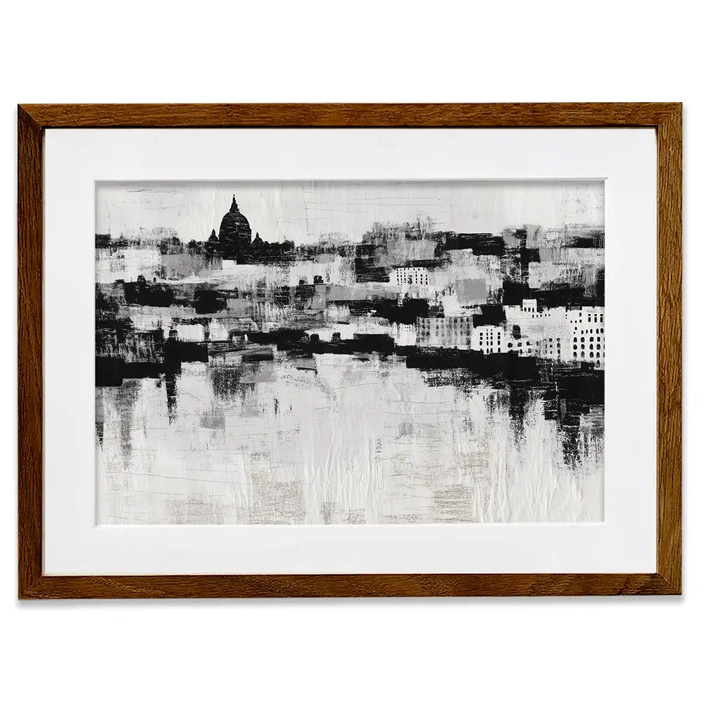 Misty Canal Skyline Framed Art Print Misty Canal Skyline Framed Art Print wall art product Chromatic Storm Studio