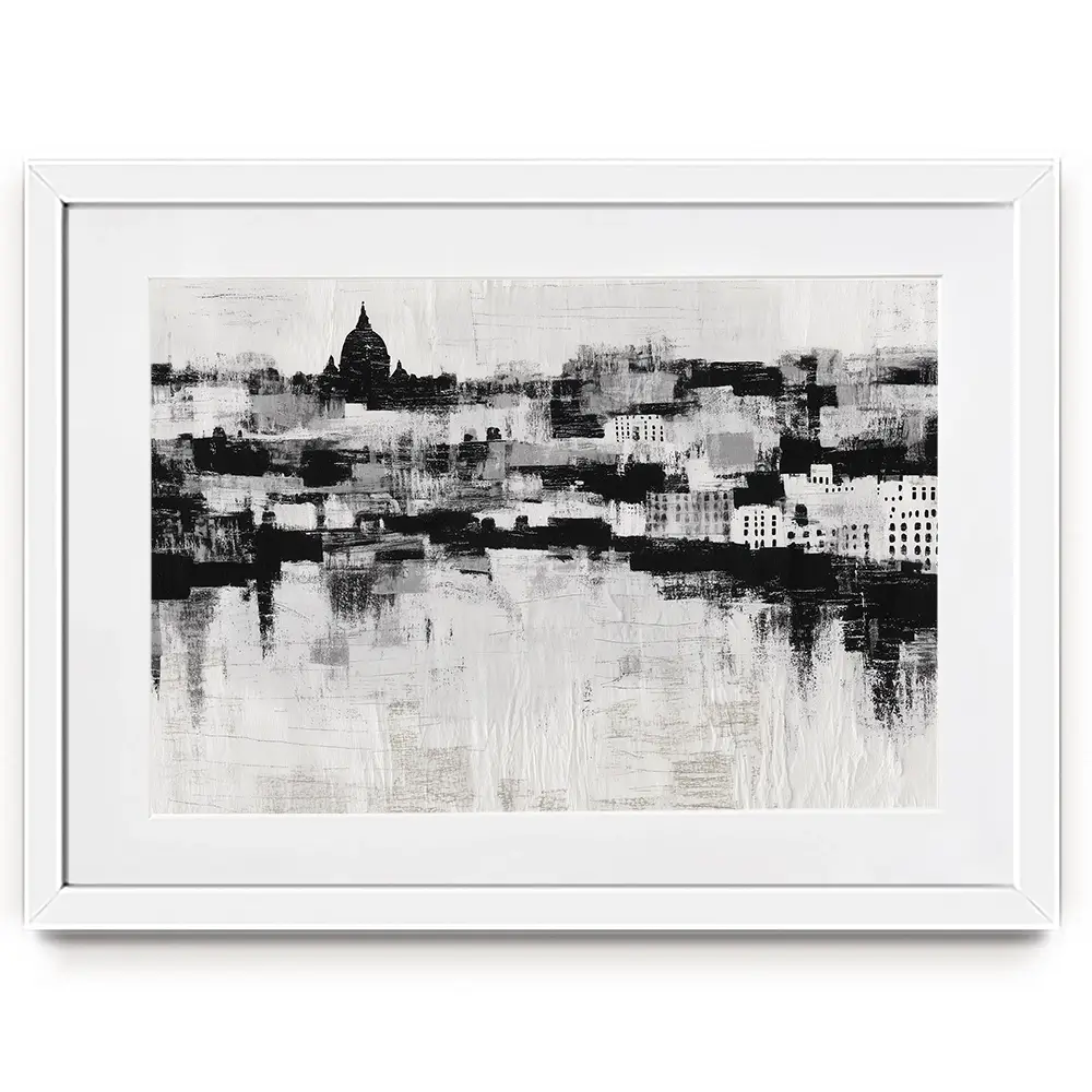 Misty Canal Skyline Framed Art Print Misty Canal Skyline Framed Art Print wall art product Chromatic Storm Studio