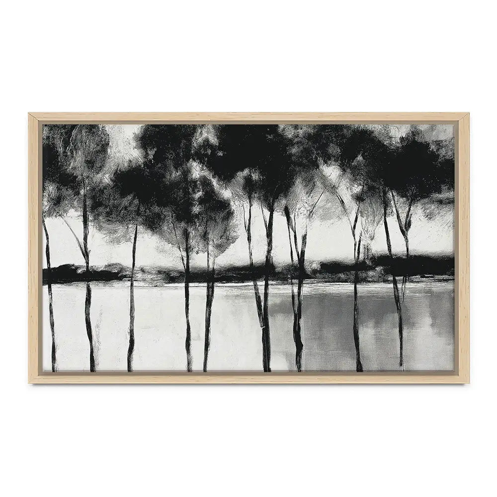 Misty Lakeside Trees Canvas Print Misty Lakeside Trees Canvas Print wall art product Chromatic Storm Studio