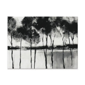 Misty Lakeside Trees Canvas Print Misty Lakeside Trees Canvas Print wall art product Chromatic Storm Studio