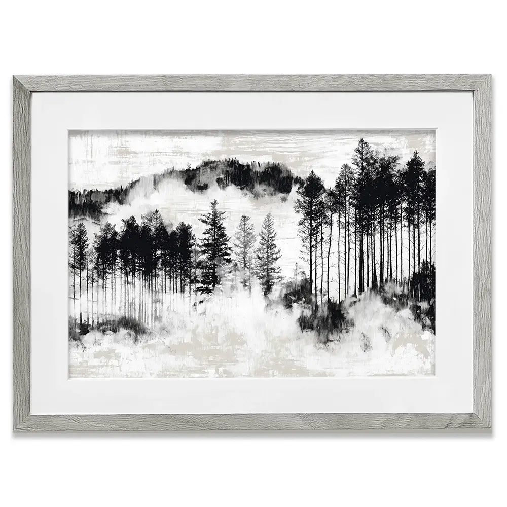 Misty Pine Ridge Framed Art Print Misty Pine Ridge Framed Art Print wall art product Chromatic Storm Studio