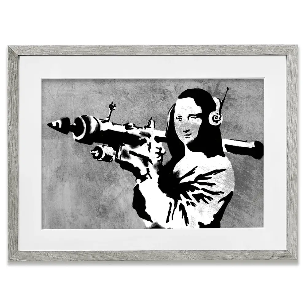 Mona Lisa Rocket Launcher Framed Art Print Mona Lisa Rocket Launcher Framed Art Print wall art product Banksy