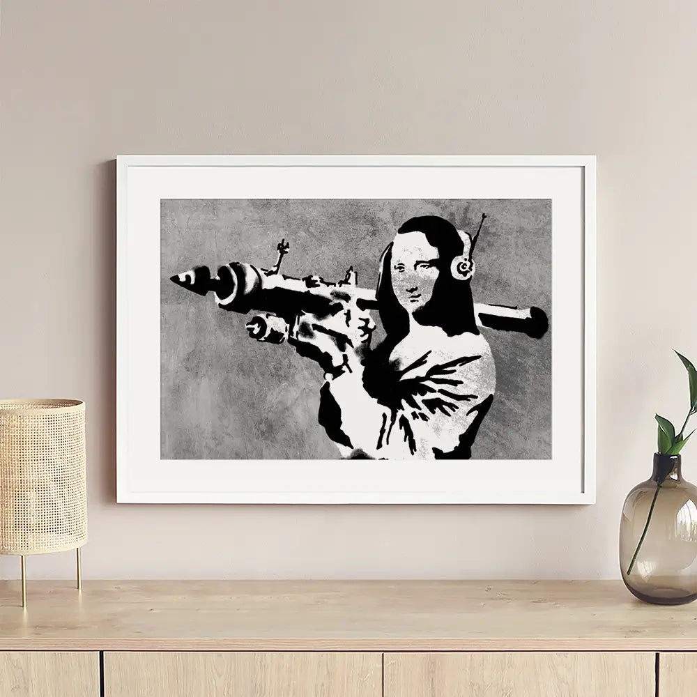 Mona Lisa Rocket Launcher Framed Art Print Mona Lisa Rocket Launcher Framed Art Print wall art product Banksy