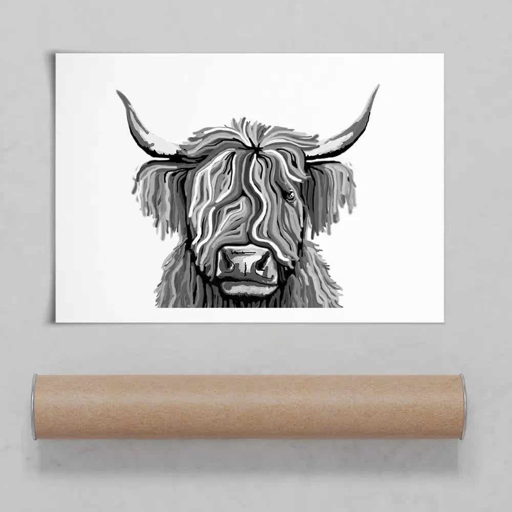 Monochrome Highland Cow Art Print Monochrome Highland Cow Art Print wall art product Independent