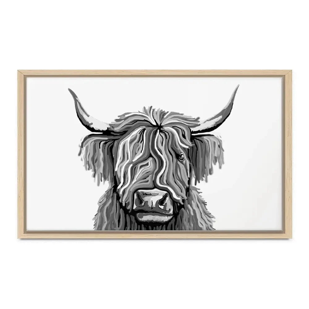 Monochrome Highland Cow Canvas Print Monochrome Highland Cow Canvas Print wall art product Independent