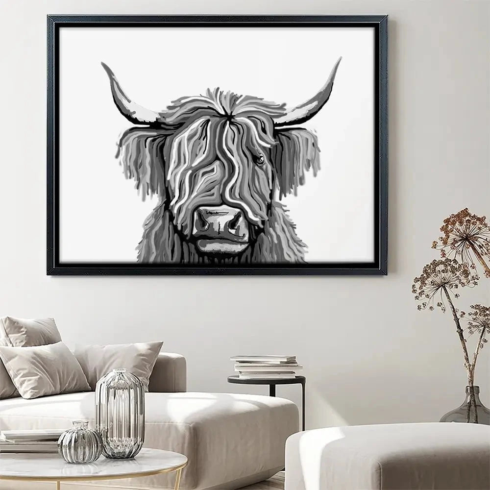 Monochrome Highland Cow Canvas Print Monochrome Highland Cow Canvas Print wall art product Independent