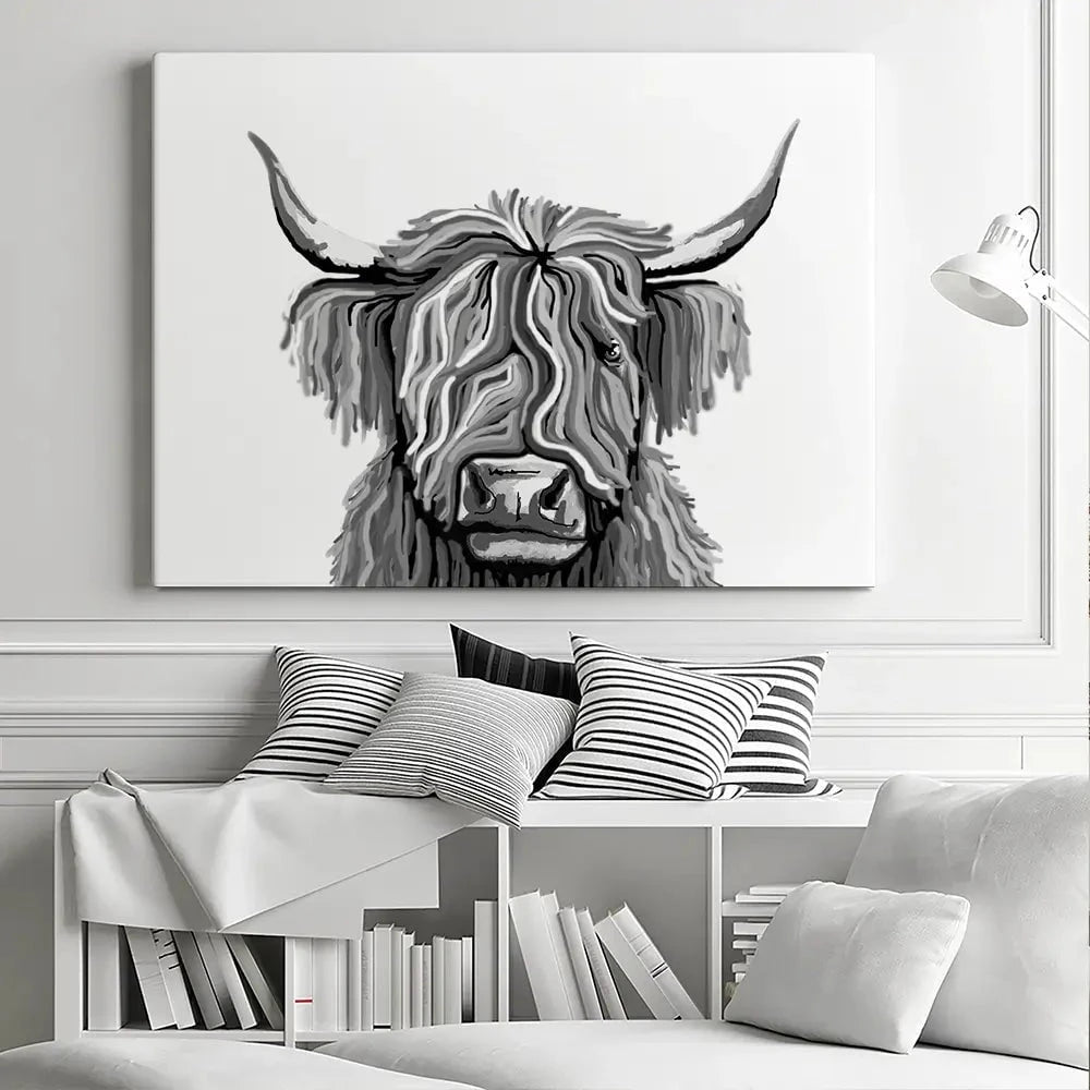 Monochrome Highland Cow Canvas Print Monochrome Highland Cow Canvas Print wall art product Independent
