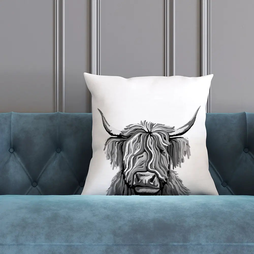 Monochrome Highland Cow Cushion Monochrome Highland Cow Cushion wall art product Independent