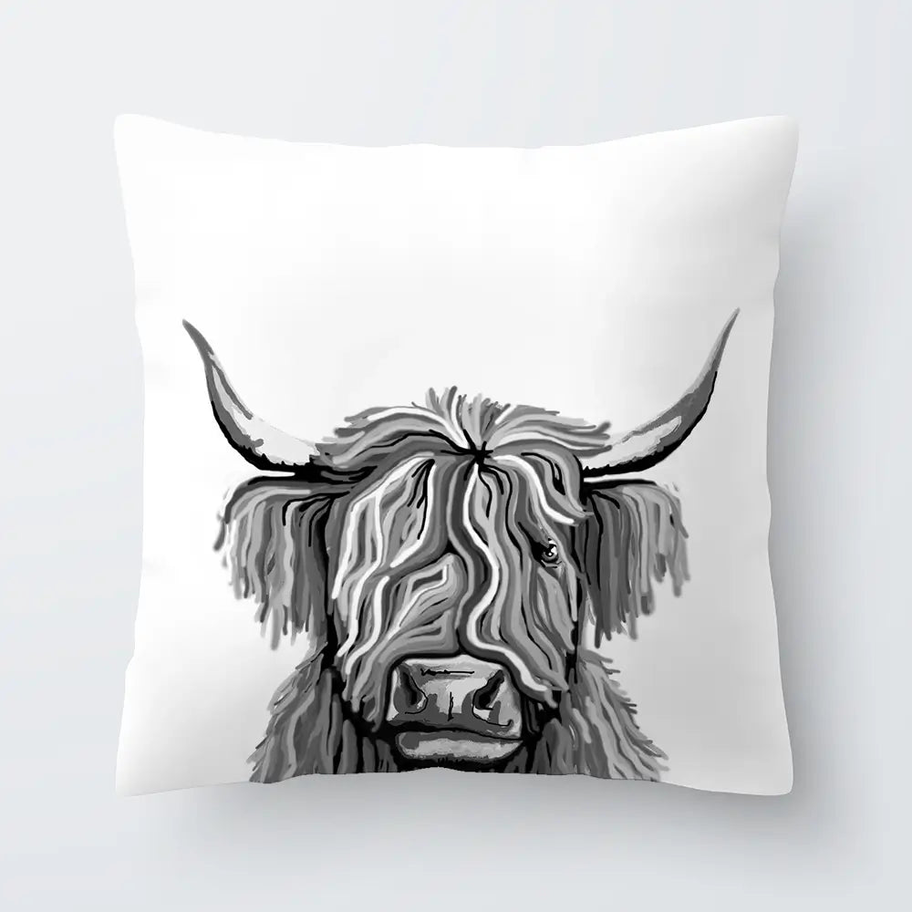 Monochrome Highland Cow Cushion Monochrome Highland Cow Cushion wall art product Independent