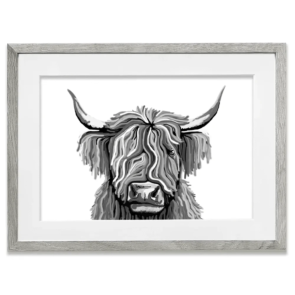 Monochrome Highland Cow Framed Art Print Monochrome Highland Cow Framed Art Print wall art product Independent