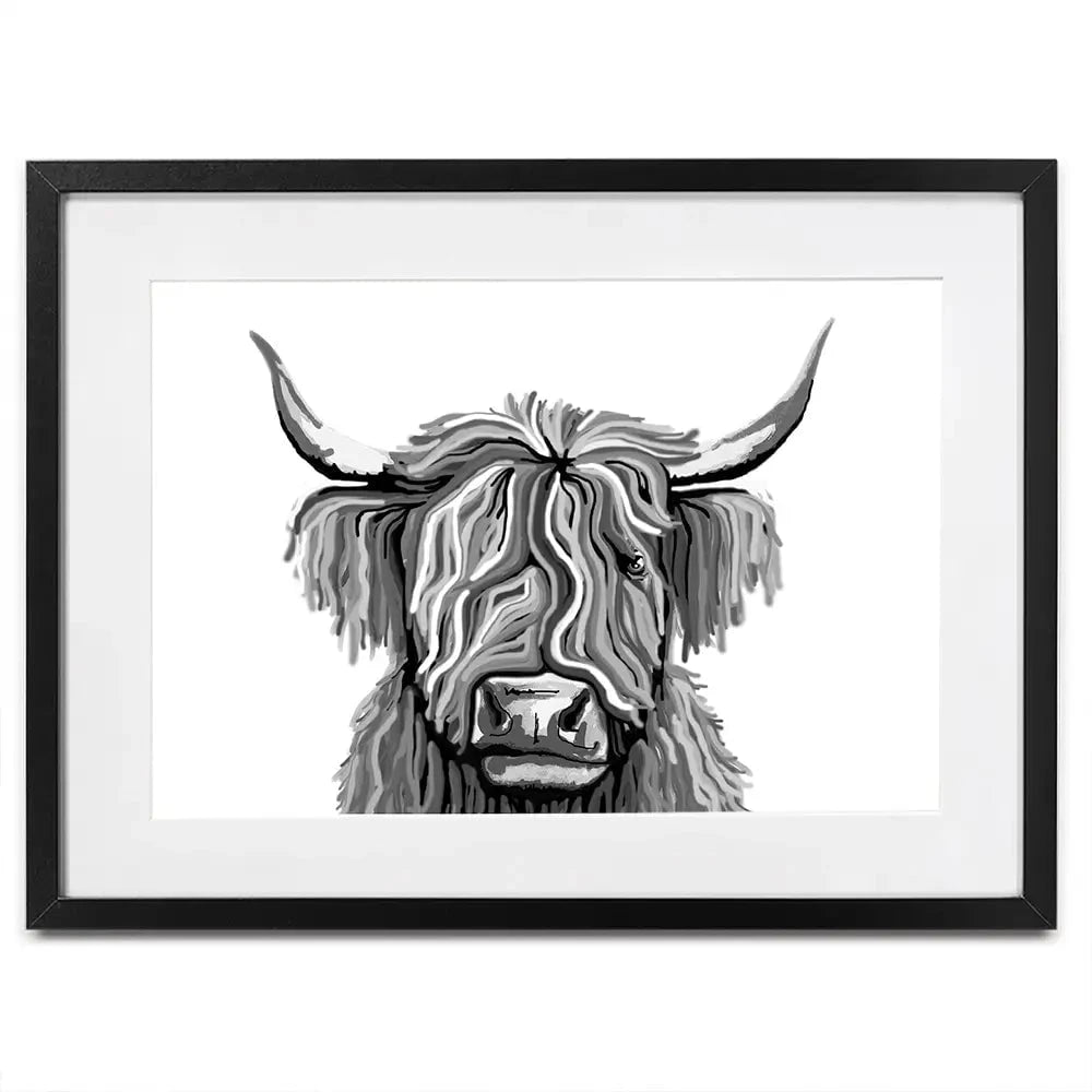Monochrome Highland Cow Framed Art Print Monochrome Highland Cow Framed Art Print wall art product Independent