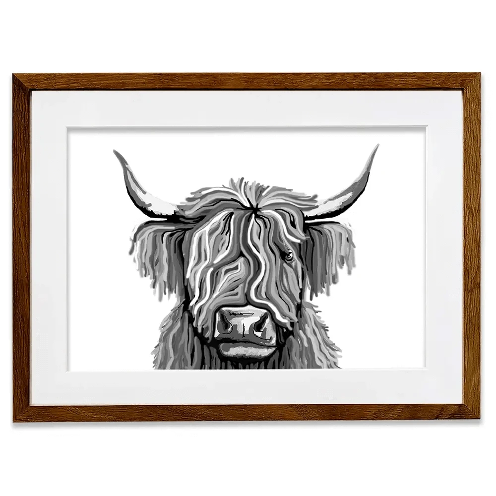 Monochrome Highland Cow Framed Art Print Monochrome Highland Cow Framed Art Print wall art product Independent