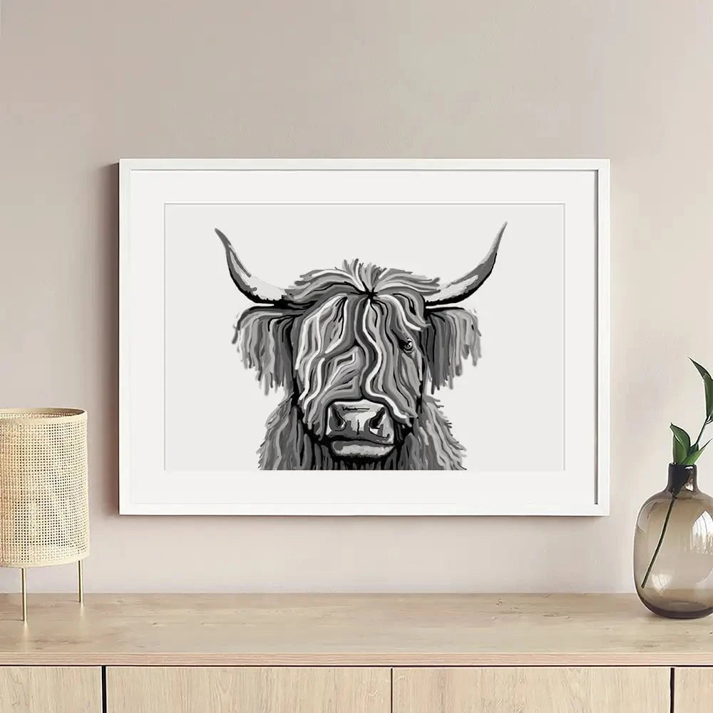 Monochrome Highland Cow Framed Art Print Monochrome Highland Cow Framed Art Print wall art product Independent