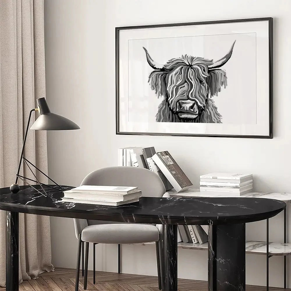 Monochrome Highland Cow Framed Art Print Monochrome Highland Cow Framed Art Print wall art product Independent