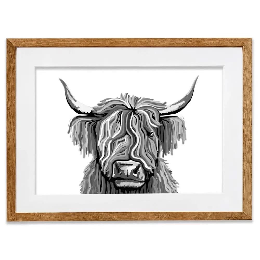 Monochrome Highland Cow Framed Art Print Monochrome Highland Cow Framed Art Print wall art product Independent