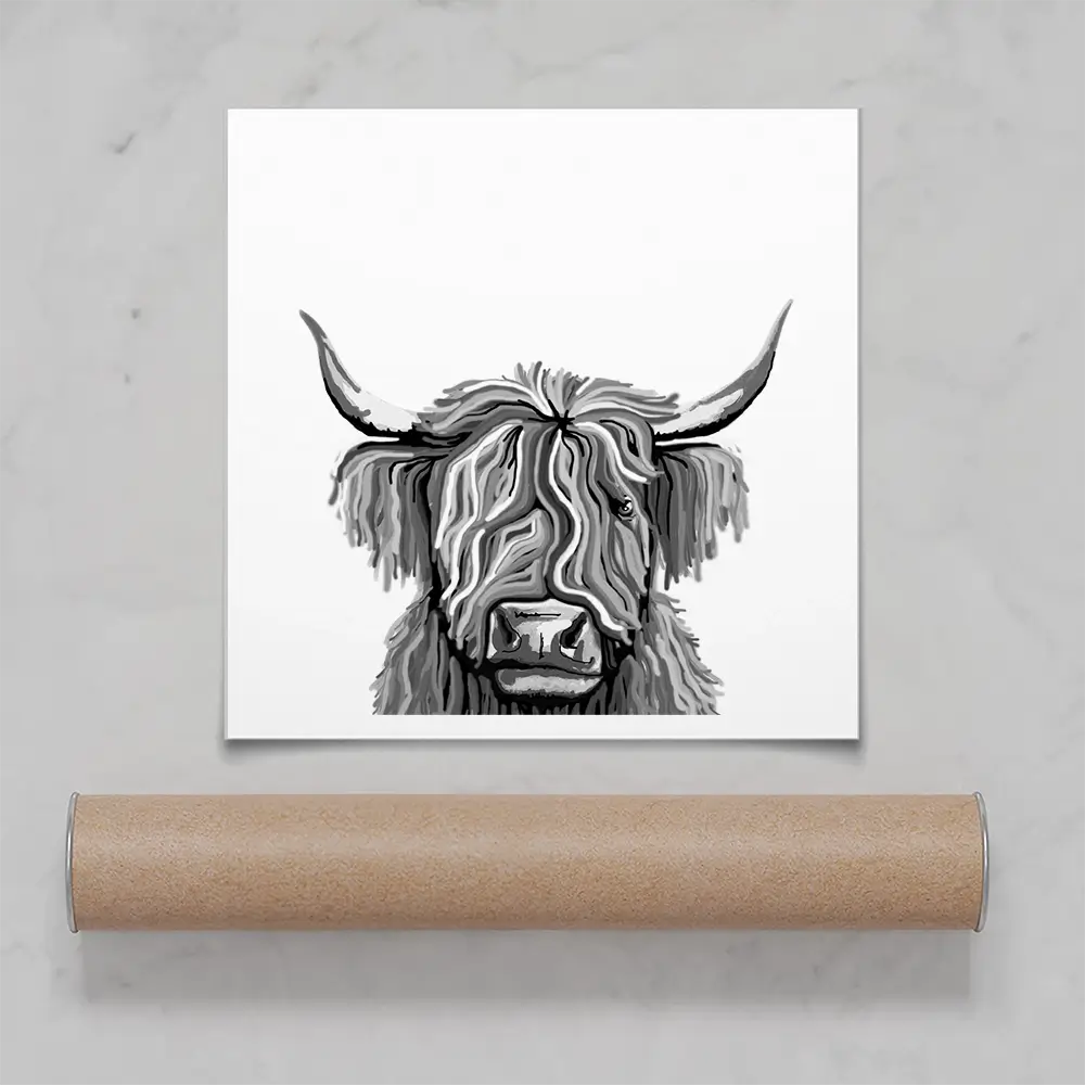 Monochrome Highland Cow Square Art Print Monochrome Highland Cow Square Art Print wall art product Independent