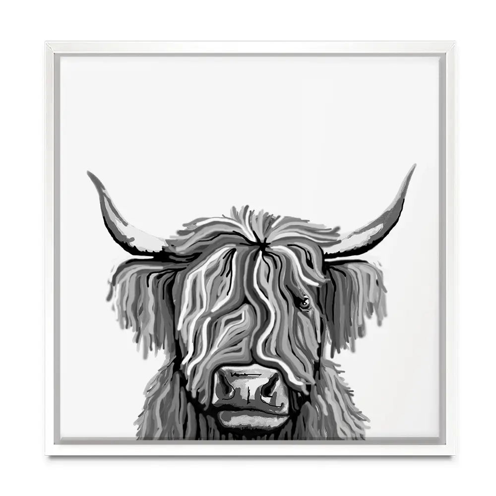 Monochrome Highland Cow Square Canvas Print Monochrome Highland Cow Square Canvas Print wall art product Independent