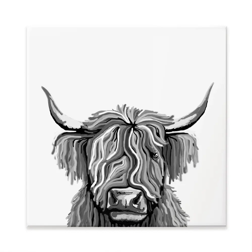 Monochrome Highland Cow Square Canvas Print Monochrome Highland Cow Square Canvas Print wall art product Independent