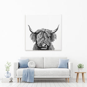 Monochrome Highland Cow Square Canvas Print wall art product Independent