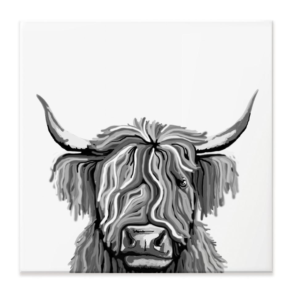 Monochrome Highland Cow Square Canvas Print wall art product Independent