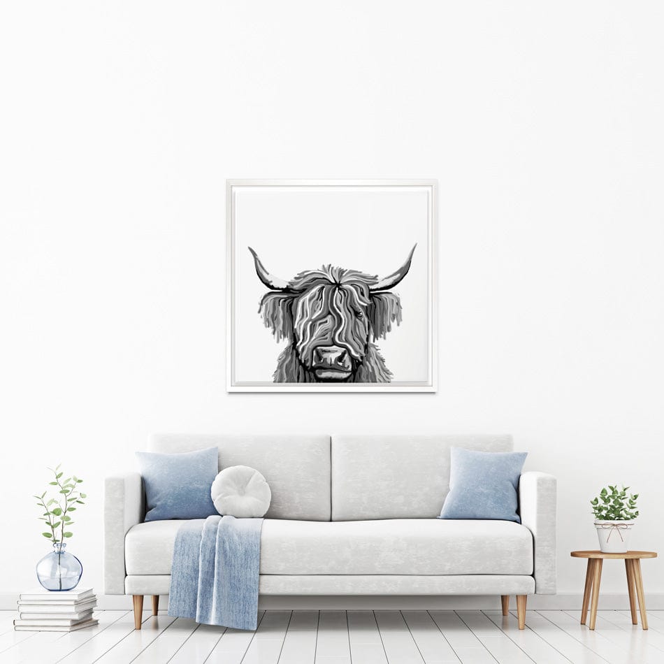 Monochrome Highland Cow Square Canvas Print wall art product Independent