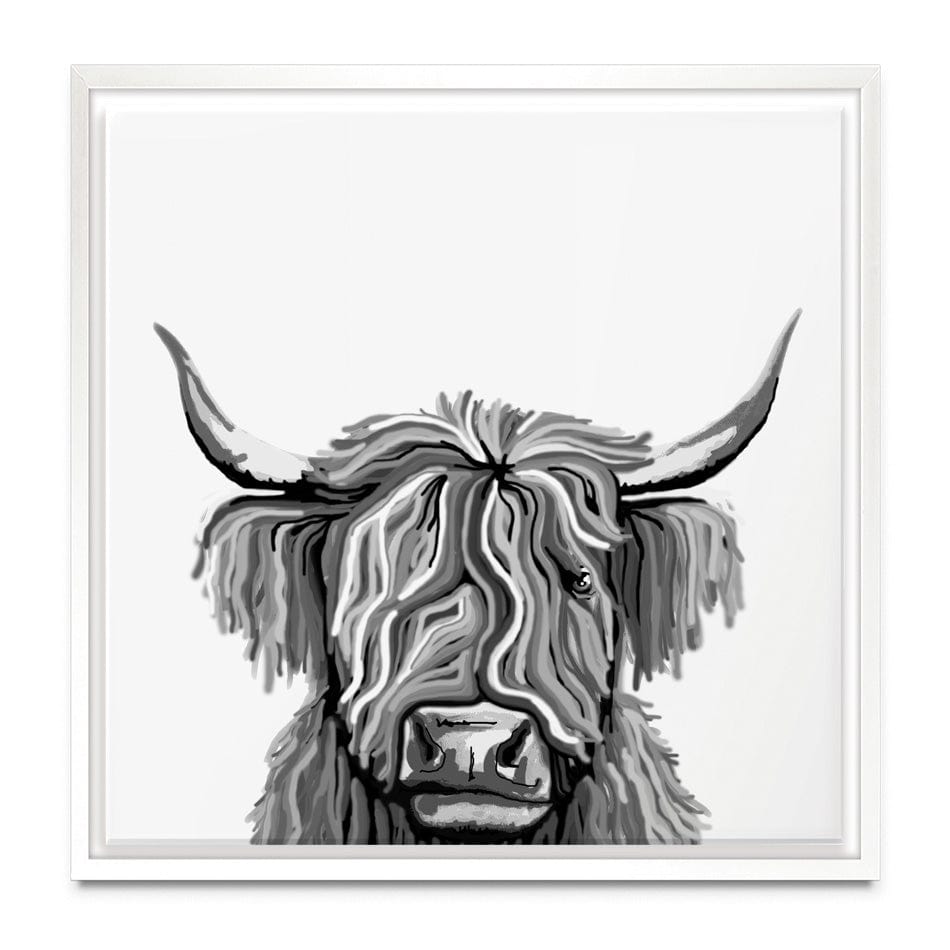 Monochrome Highland Cow Square Canvas Print wall art product Independent