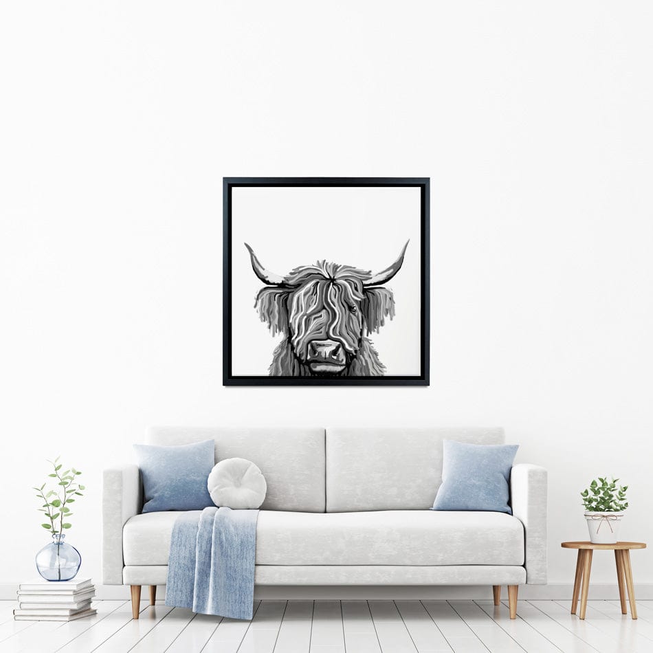 Monochrome Highland Cow Square Canvas Print wall art product Independent
