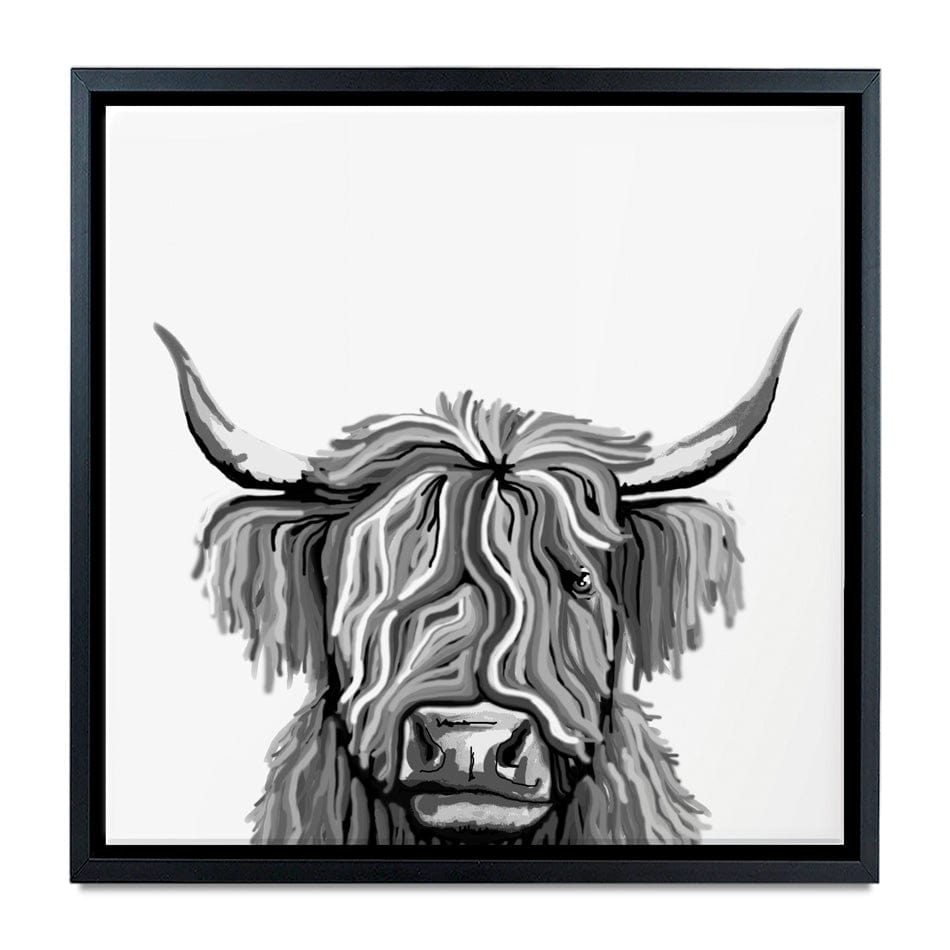 Monochrome Highland Cow Square Canvas Print wall art product Independent