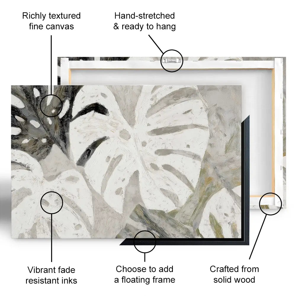 Monstera Fronds Quiet Canvas Print Monstera Fronds Quiet Canvas Print wall art product Chromatic Storm Studio