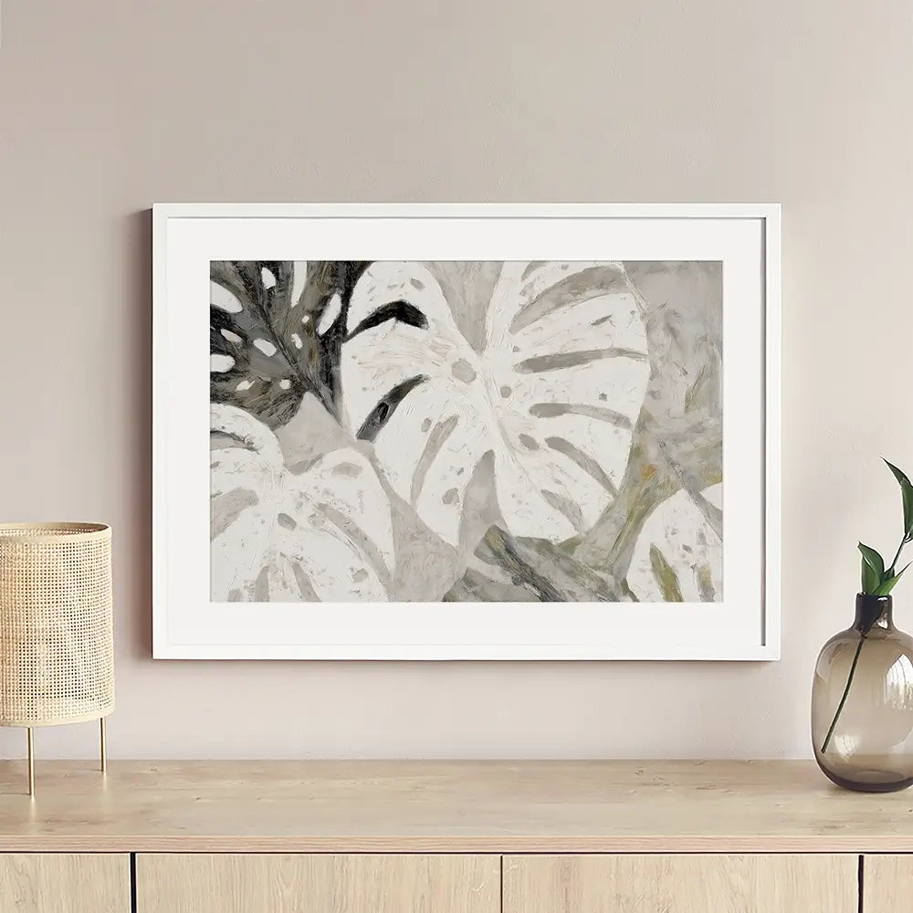Monstera Fronds Quiet Framed Art Print Monstera Fronds Quiet Framed Art Print wall art product Chromatic Storm Studio
