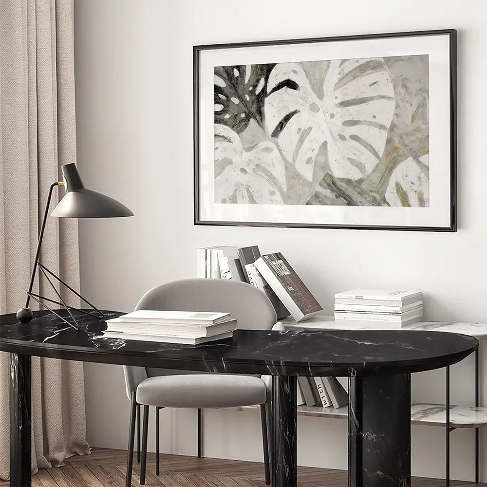 Monstera Fronds Quiet Framed Art Print Monstera Fronds Quiet Framed Art Print wall art product Chromatic Storm Studio