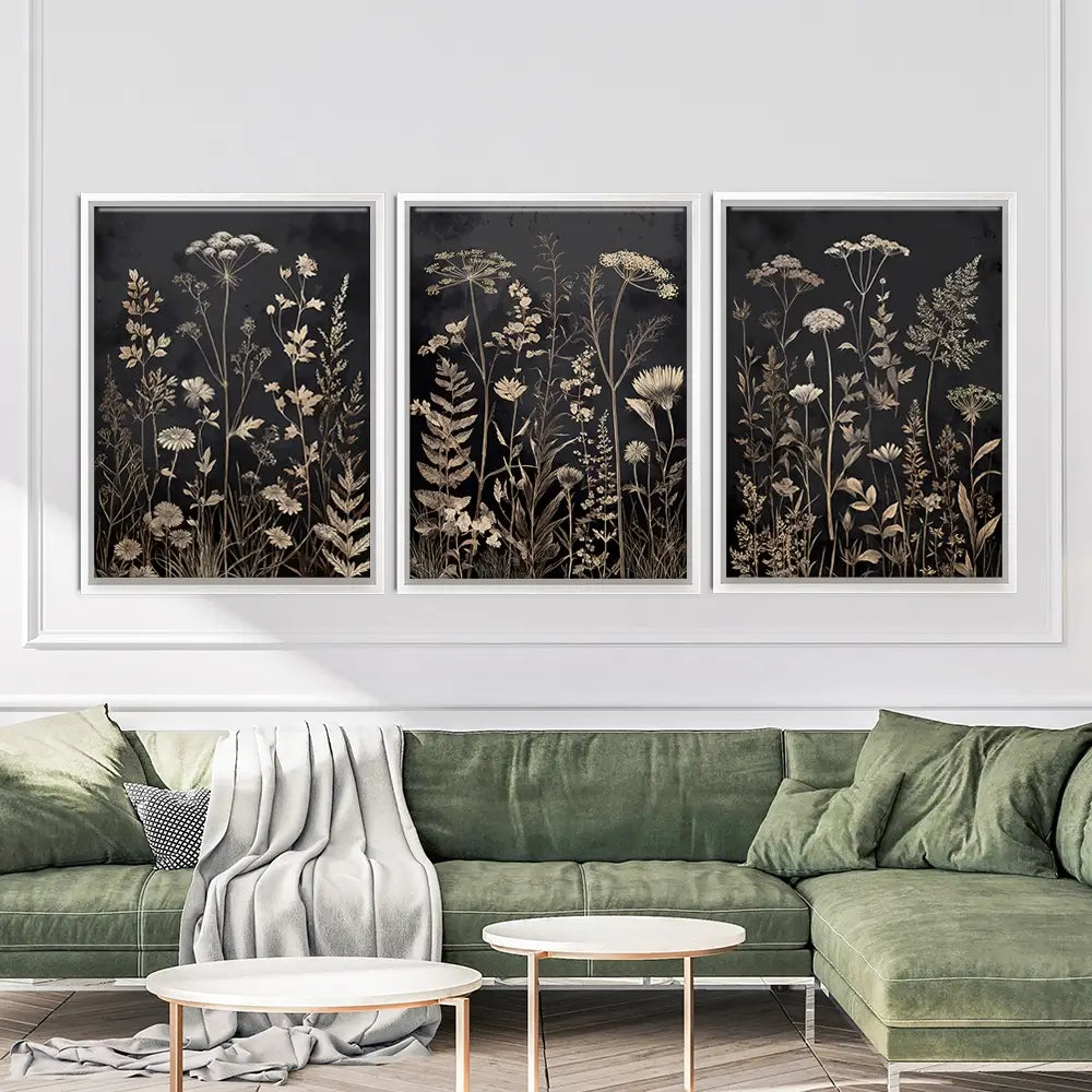Moody Botanical Trio Canvas Print Moody Botanical Trio Canvas Print wall art product IAmHomeStudio